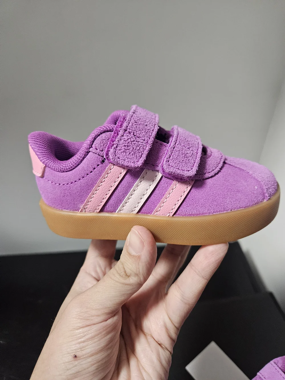 adidas Purple Suede Kids Sneakers with Pink Stripes